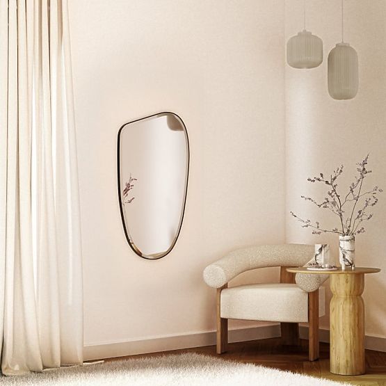 Hanging Mirror in Black Frame Frivatti, 60x100 cm, Irregular Shape