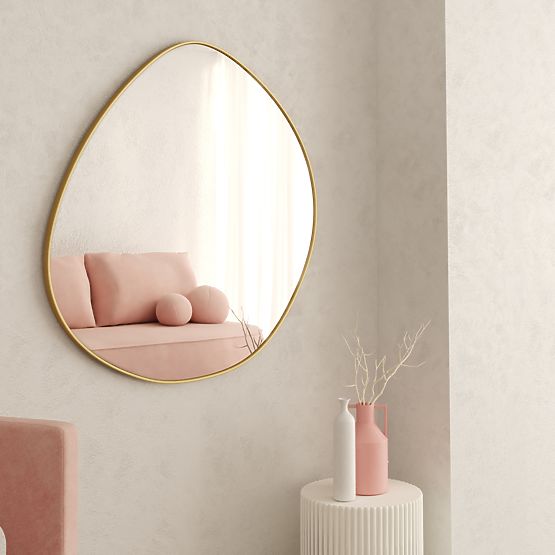 Hanging Mirror in Gold Frame Alonzo, 64x60 cm, Irregular Shape