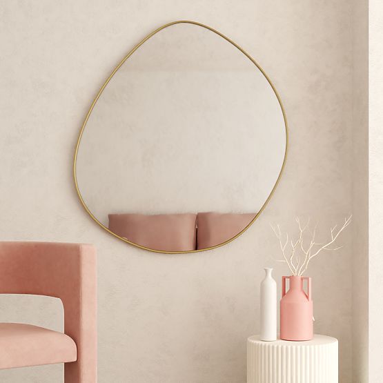 Hanging Mirror in Gold Frame Alonzo, 64x60 cm, Irregular Shape
