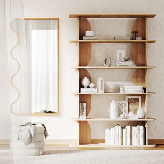 Hanging Mirror in Wavy Frame Noelie, 140x70 cm, Rectangular, Paulownia Wood, Natural