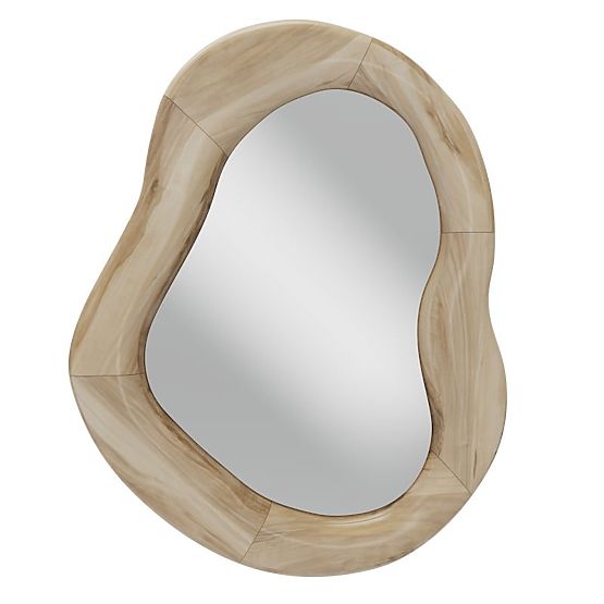 Hanging Mirror in Wooden Frame Lia 75x60 cm, Organic Shape, Irregular Shape, Natural