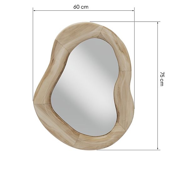 Hanging Mirror in Wooden Frame Lia 75x60 cm, Organic Shape, Irregular Shape, Natural