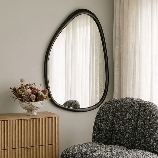 Hanging Mirror in Wooden Frame Lisa 70x90 cm, Irregular Shape, Black