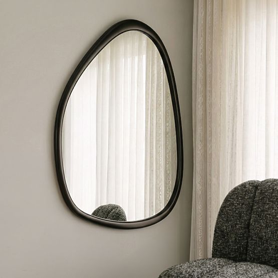 Hanging Mirror in Wooden Frame Lisa 70x90 cm, Irregular Shape, Black