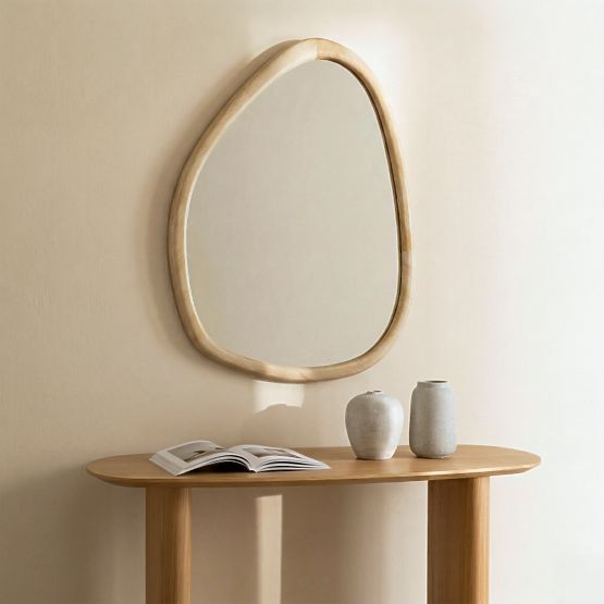 Hanging Mirror in Wooden Frame Lisa 70x90 cm, Irregular Shape, Natural