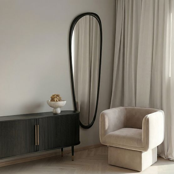 Hanging Mirror in Wooden Frame Sogno 60x165 cm, Irregular Shape, Black