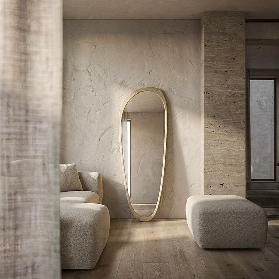Hanging Mirror in Wooden Frame Sogno 60x165 cm, Irregular Shape, Natural