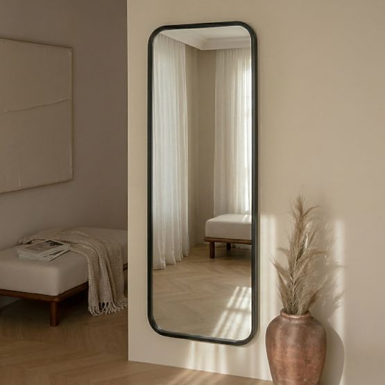 Hanging Mirror in Wooden Frame Spira 60x160 cm, Rectangular, Rounded, Black