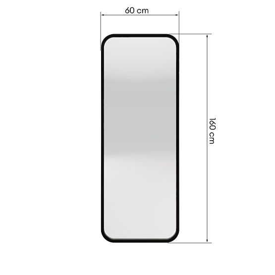Hanging Mirror in Wooden Frame Spira 60x160 cm, Rectangular, Rounded, Black