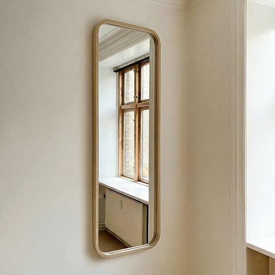 Hanging Mirror in Wooden Frame Spira 60x160 cm, Rectangular, Rounded, Natural