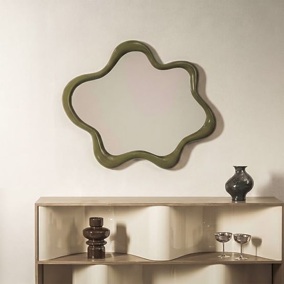 Hanging Mirror Izzi, Irregular, Light Green, Glossy