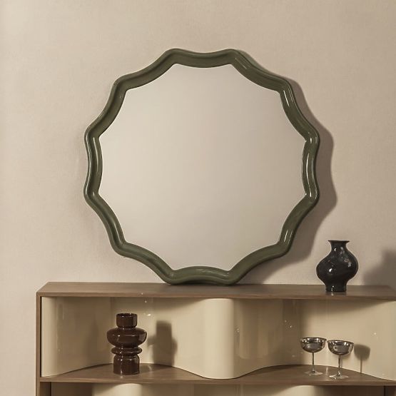 Hanging Mirror Luppo, Green-Grey, Glossy