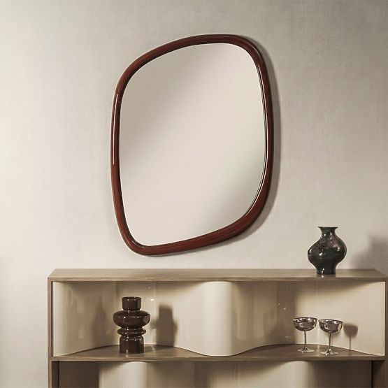 Hanging Mirror Siri, Irregular Shape, Burgundy-Brown, Glossy