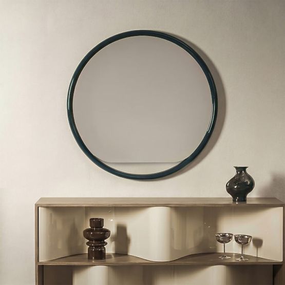 Hanging Round Mirror Zelia, Dark Green, Glossy