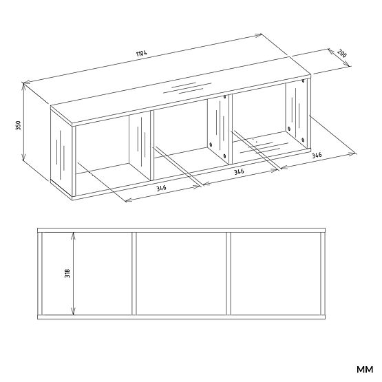 Hanging Shelf COBI 1X3 - Modern Wall Shelf 3 Compartments Matte White