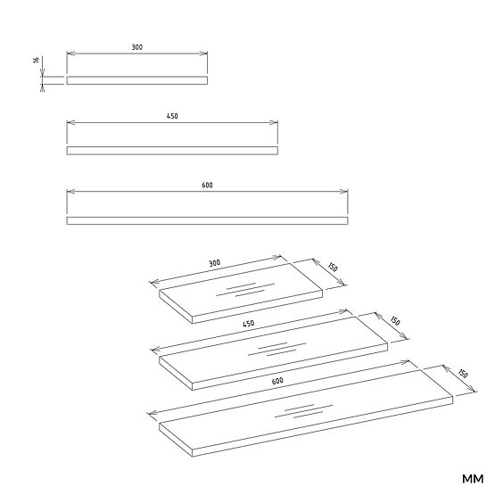 Hanging Shelves TOBI 3P OAK ARTISAN