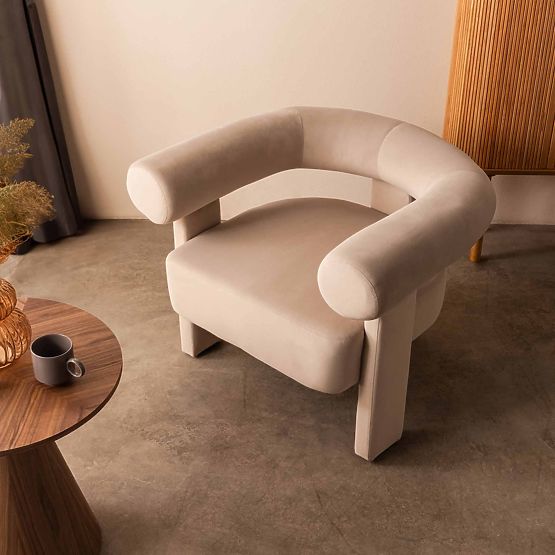 Hella Light Beige Velvet Rounded Relaxation Chair