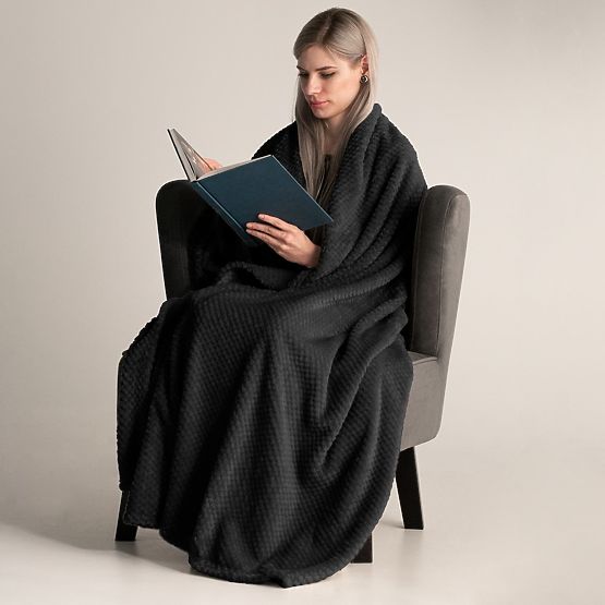 HENRY Black Throw with Jacquard Pattern Modern Style 220x240