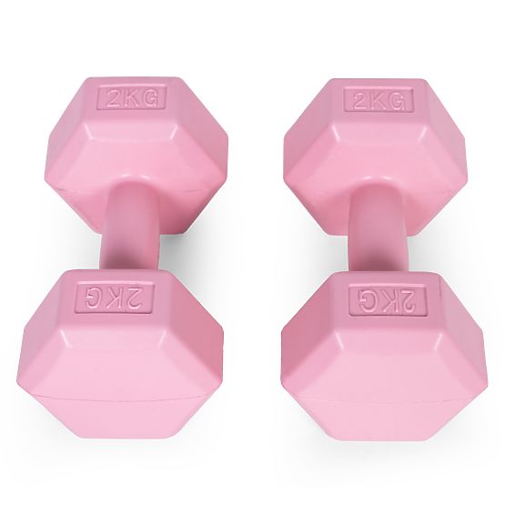 Hexagonal Dumbbells Set 2x2 kg Fitness Weights Pink ModernHome