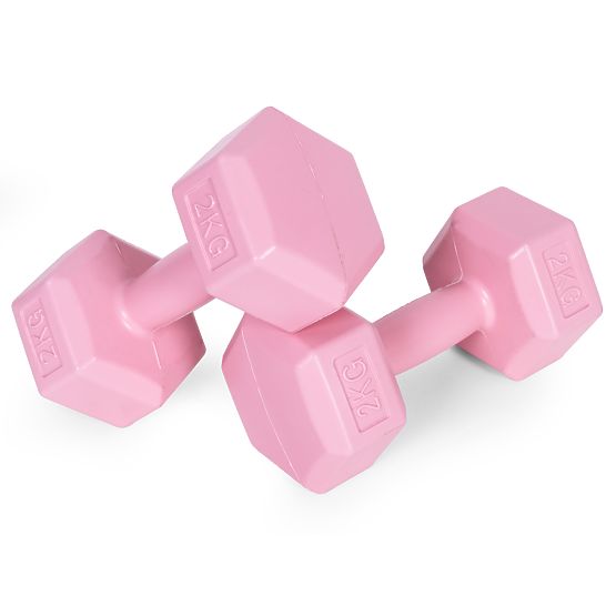 Hexagonal Dumbbells Set 2x2 kg Fitness Weights Pink ModernHome