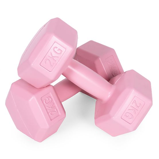 Hexagonal Dumbbells Set 2x2 kg Fitness Weights Pink ModernHome