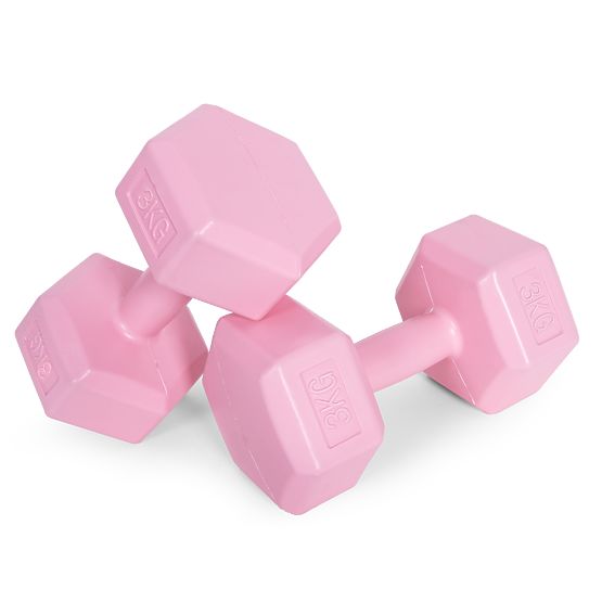 Hexagonal Dumbbells Set 2x3 kg Exercise Weights Fitness Pink ModernHome