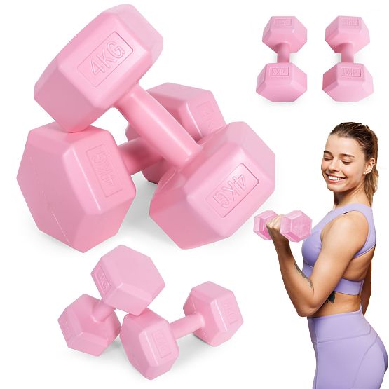 Hexagonal Dumbbells Set 2x4 kg Fitness Weights Pink ModernHome