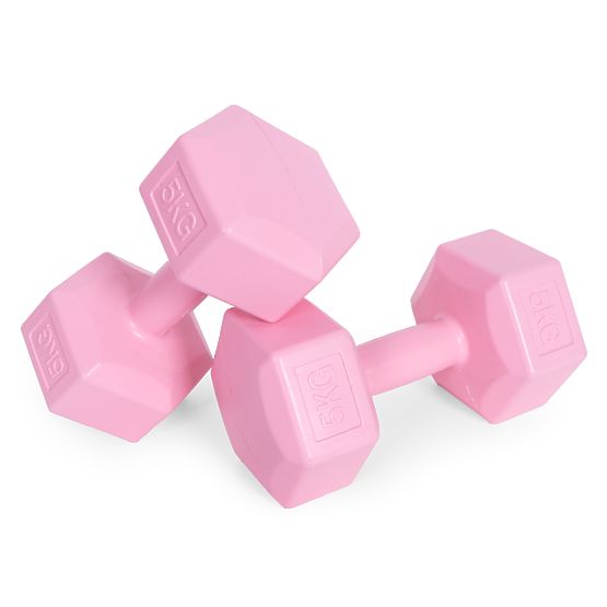 Hexagonal Dumbbells Set 2x5 kg Weights for Fitness Exercise Pink ModernHome
