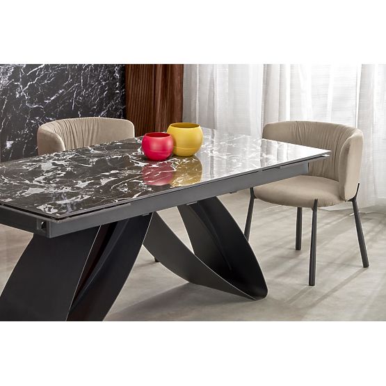 HILARIO extendable table, top - black marble, legs - black (3p=1pc)