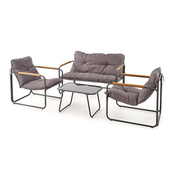 HUDSON, garden set (sofa, 2x armchair, table), gray / brown (1p=1set)