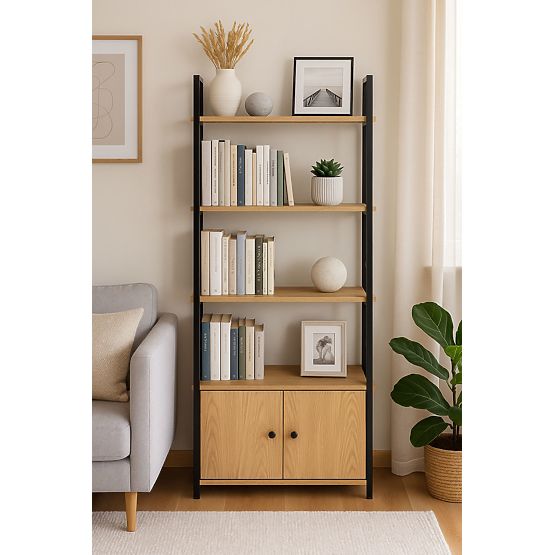 Industrial Loft Shelf with Cabinet 4 Shelves ModernHome