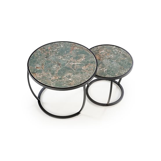 INES set of 2 tables, green marble / black (1p=1set)