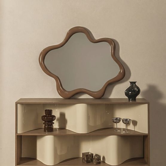 Izzi Hanging Mirror, Irregular, Light Brown/Mocha, Glossy