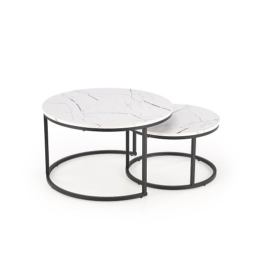 JAVA Set of 2 Tables, White Marble / Black (1p=1pc)