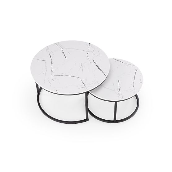 JAVA Set of 2 Tables, White Marble / Black (1p=1pc)