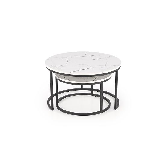 JAVA Set of 2 Tables, White Marble / Black (1p=1pc)