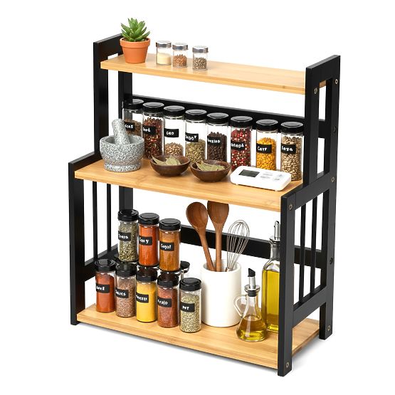 Kitchen Spice Rack CEZAR NATURAL BLACK
