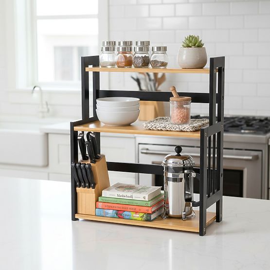 Kitchen Spice Rack CEZAR NATURAL BLACK