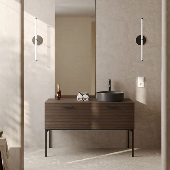 La Purete 120 cm Cabinet Set with Sink, Grooved, Walnut/Black