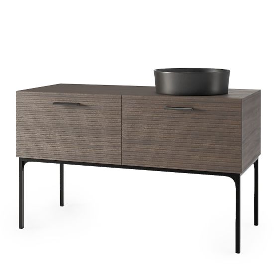 La Purete 120 cm Cabinet Set with Sink, Grooved, Walnut/Black