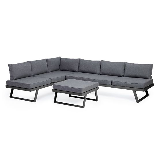Lafoole Lunge Garden Corner Sofa with Table, Spun-Poly, Dark Gray