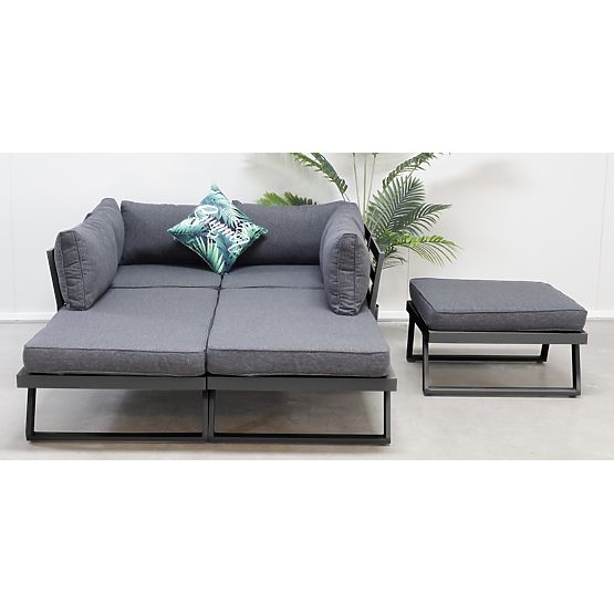 Lafoole Lunge Garden Corner Sofa with Table, Spun-Poly, Dark Gray