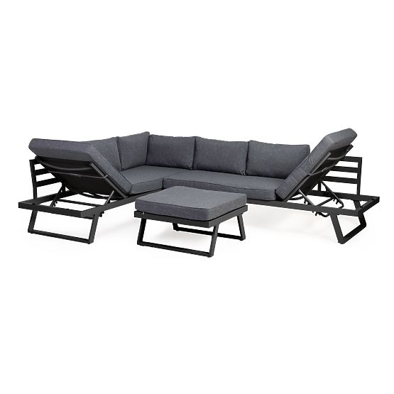 Lafoole Lunge Garden Corner Sofa with Table, Spun-Poly, Dark Gray
