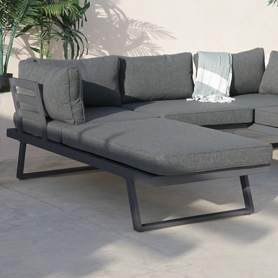 Lafoole Lunge Garden Corner Sofa with Table, Spun-Poly, Dark Gray