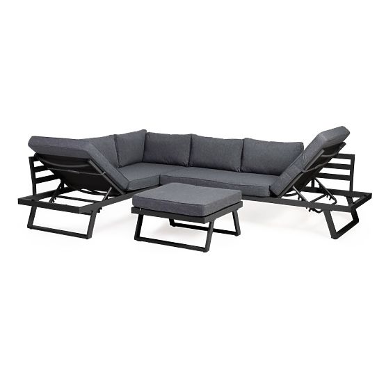 Lafoole Lunge Garden Corner Sofa with Table, Spun-Poly, Dark Gray