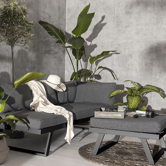 Lafoole Lunge Garden Corner Sofa with Table, Spun-Poly, Dark Gray