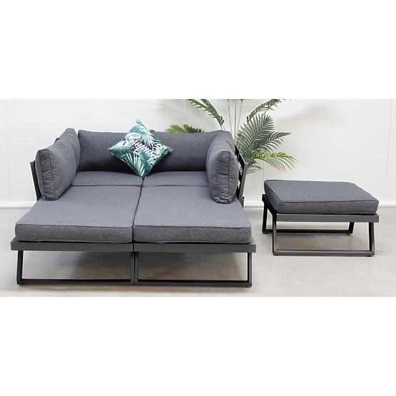 Lafoole Lunge Garden Corner Sofa with Table, Spun-Poly, Dark Gray