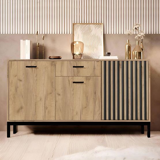LAMINO KM-1 Sideboard Oak Craft/Black, Legs: Black