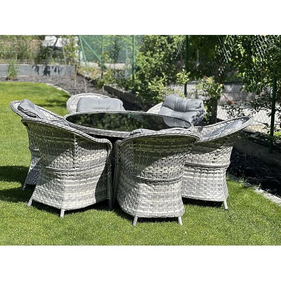 Large Dining Set from Technorattan (6 Chairs + Table) MODERNO Light Gray