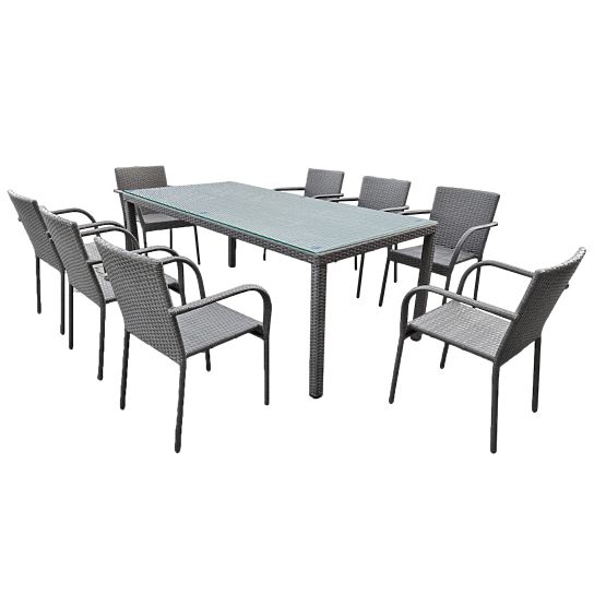Large Dining Set from Technorattan (8 Chairs + Large Table) SOTTILE Gray
